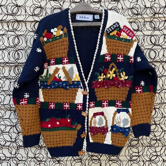 Vintage Longaberger Knit Chunky Basket Weave Cardigan Sweater Belle Pointe SMALL - Picture 1 of 8